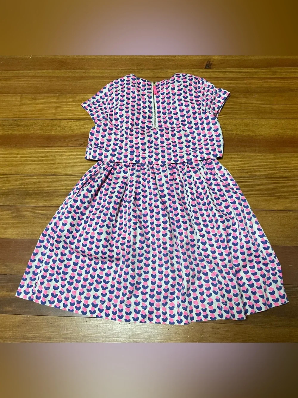 J Crew Crewcuts Pink & Blue Heart Print Casual Dress Size 8